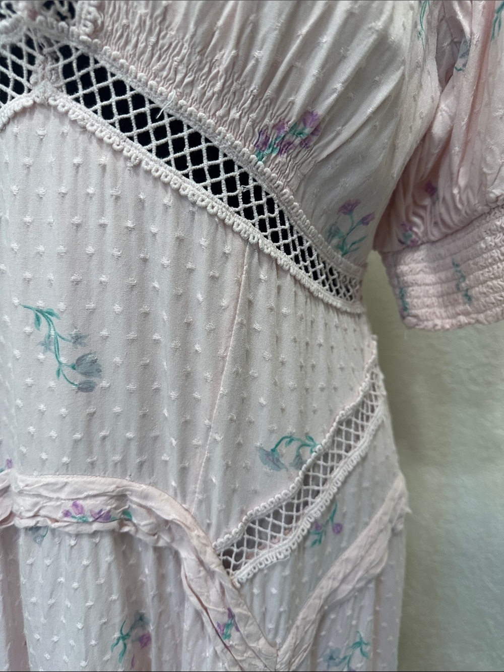 Free People Pale Pink Floral Maxi Dress with Lace Insets - Picture 5 of 13